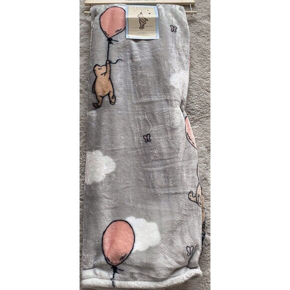 Disney Other - Pooh Bear Collection Winnie The Pooh Balloon Throw‎ Blanket 50” X 70” Grey NEW